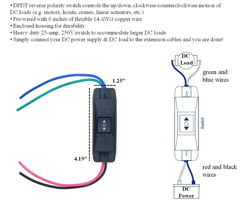 WindyNation 25A DPDT Forward Reverse Up Down Reverse Polarity Switch for Hoist, Winch, Crane, Motor, Linear Actuator (Momentary Switch) - Image 2